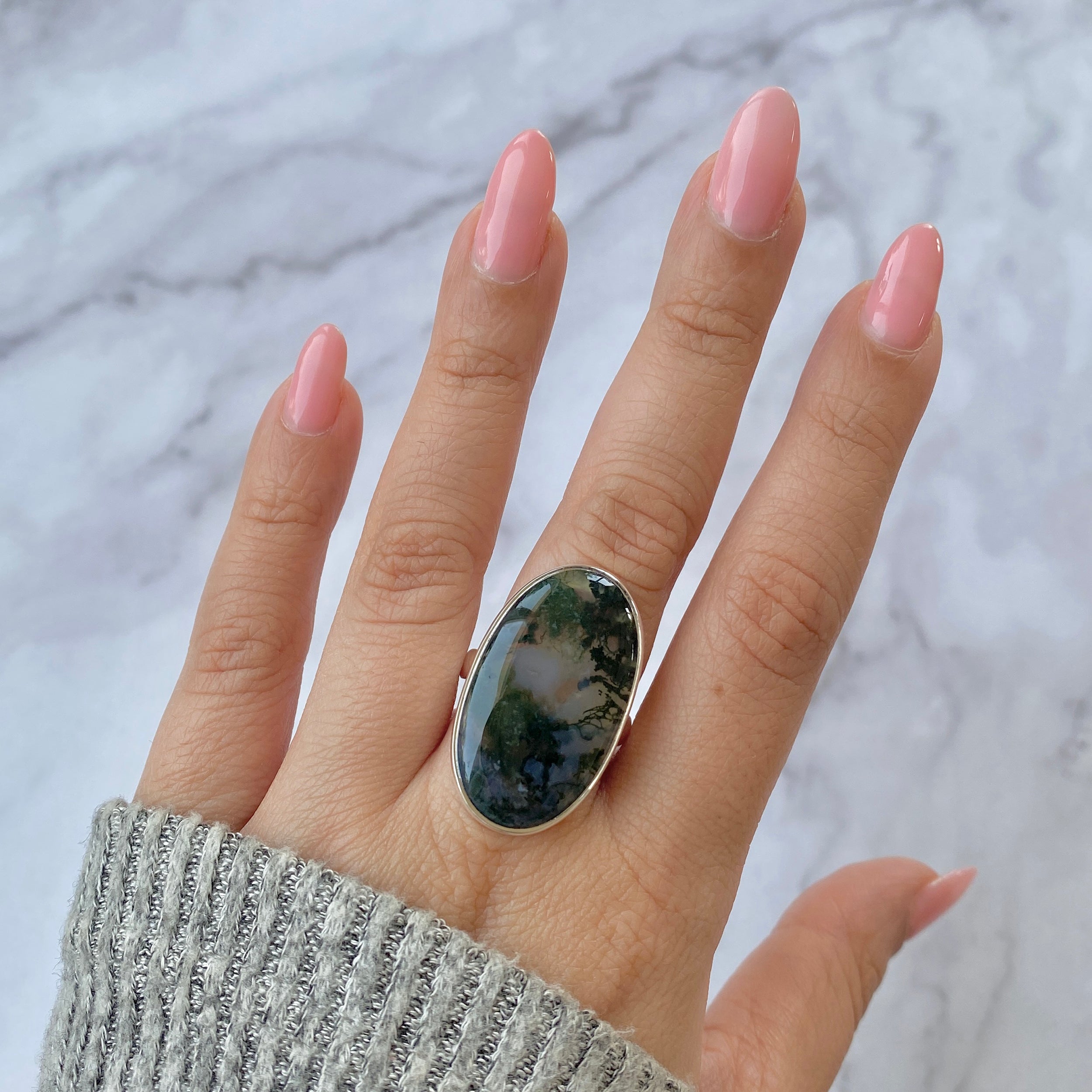 Moss Agate Adjustable Ring-(MOA-R-10.)
